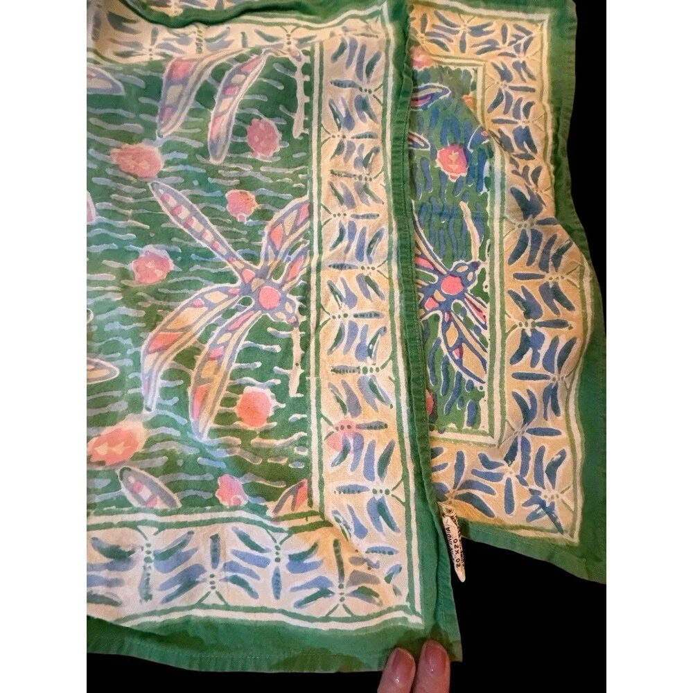 Vtg Tablecloth & Napkin Set Dragonfly Pastel Print by Pomegranate 55